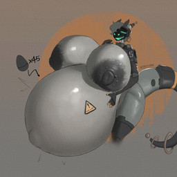 anthro belly big_belly big_breasts big_nipples breasts eggnant female horn huge_belly huge_breasts huge_nipples hyper hyper_belly hyper_breasts hyper_pregnancy machine nipples non-mammal_nipples pregnant pregnant_anthro pregnant_female solo tail vein veiny_breasts warning_sign ace0t0nic axo-05_(ace0t0nic) protogen 1:1 2025 absurd_res hi_res