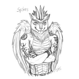 anthro claws crossed_arms front_view fur looking_at_viewer male simple_background smile smug solo tattoo white_background s.p.i.k.e.s. yellowpower mythology demonic_drolfire canid canine canis demon dragon furred_dragon furred_scalie hybrid mammal mythological_creature mythological_scalie scalie undead vampire wolf 1:1 half-length_portrait low_res monochrome portrait
