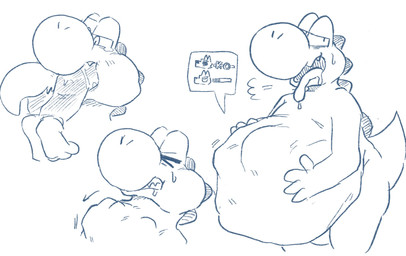 4_fingers >_< afterimage ambiguous_anthro ambiguous_gender ambiguous_pred anthro anthro_pred anthro_prey belly big_belly big_nose biped bloated bodily_fluids body_in_mouth bottomwear breath cheek_bulge clenched_eyes clenched_teeth clothed clothed_anthro clothed_male clothing cloud_emanata cute_fangs directional_arrow drooling drooling_tongue duo emanata eyes_closed fangs fingers fully_inside gameplay_mechanics gui hand_on_belly hand_on_own_belly hanging_tongue head_first head_ridge health_bar huge_belly iconography looking_at_viewer looking_down male male_anthro male_prey monotone_background motion_lines narrowed_eyes neck_bulge one_eye_half-closed open_mouth open_smile oral_vore pants partially_inside round_nose saliva saliva_on_clothing saliva_on_tongue saliva_string same_size_vore satisfied_look semi-anthro simple_background smile smiling_at_viewer soft_vore straining swallowing sweat sweatdrop tapering_tail tears teeth tongue tongue_out vore white_background sabamiso_(sabamasasix) mario_bros nintendo star_fox fox_mccloud wolf_o'donnell canid canine dinosaur fox mammal prehistoric_species reptile scalie yoshi 2024 digital_drawing_(artwork) digital_media_(artwork) english_description hi_res japanese_description monochrome sequence sketch