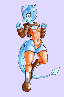 anthro blue_body boots breasts clothed clothing female female_anthro footwear legwear leotard navel non-mammal_breasts non-mammal_navel shoes small_breasts solo thigh_boots thigh_highs wide_hips yellow_eyes fourssss skitter_the_gecko gecko lizard reptile scalie 2026 digital_drawing_(artwork) digital_media_(artwork) hi_res