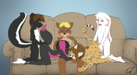 all_fours anal anal_penetration anthro ass_up balls black_body black_ears black_fur black_hair black_nose black_spots black_stripes black_tail blonde_hair blue_eyes brown_body brown_ears brown_hair brown_tail collaborative collaborative_licking eyes_closed from_behind_position fur furniture genitals group group_sex hair half-closed_eyes hand_on_back hand_on_butt hand_on_leg hand_on_penis kneeling licking long_ears looking_at_another looking_pleasured male male/male male_penetrated male_penetrating male_penetrating_male markings multicolored_body multicolored_fur multicolored_tail narrowed_eyes on_sofa oral pawpads penetration penile penile_penetration penis penis_in_ass penis_lick pink_body pink_ears pink_fur pink_nose pink_pawpads pink_tail sex sitting sitting_on_sofa smile sofa spots spotted_body spotted_fur spotted_markings spotted_tail stripes tail tail_markings tan_body tan_fur tan_stripes teeth tongue tongue_out two_tone_body two_tone_fur two_tone_tail white_body white_ears white_fur white_hair white_tail yellow_body yellow_fur yellow_tail young young_anthro young_on_young poulet-7 canid canine cheetah felid feline fox lagomorph leporid mammal mephitid rabbit skunk 2014 digital_media_(artwork)