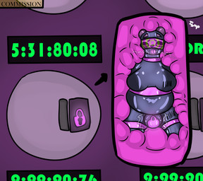 anthro barcode bdsm bondage bound chastity_bulge chastity_device clothing encasement glowing glowing_markings gynomorph hypnosis hypnotic_visor intersex latex latex_clothing latex_skinsuit lock_bulge lock_symbol long_term_bondage markings mind_control null_bulge null_stimulation skinsuit solo tight_clothing timer wearing_chastity_device ishitmypants domestic_cat felid feline felis mammal watermark