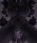 animal_genitalia anthro areola balls biped black_body black_fur black_tail bodily_fluids breasts canine_genitalia cum erection first_person_view foreskin front_view fur genital_fluids genitals glans gynomorph humanoid_genitalia humanoid_penis intersex long_tongue navel nipples penis simple_background solo tail tail_motion tailwag tongue tongue_out seraziel scp_foundation scp-1471-a malo hi_res