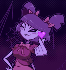 4_arms 5_eyes accessory blush bow_ribbon bow_tie breasts clothed clothing colored_nails dotted_background dress fangs female fingernails hair hair_accessory hair_bow hair_ribbon heart_symbol looking_at_viewer magenta_clothing multi_arm multi_eye multi_limb nails one_eye_closed pattern_background pigtails purple_body purple_eyes purple_fingernails purple_hair purple_nails purple_skin ribbons simple_background solo spider_web teeth wink winking_at_viewer polilart undertale undertale_(series) muffet animal_humanoid arachnid arachnid_humanoid arthropod arthropod_humanoid humanoid spider spider_humanoid 2025 aliasing digital_media_(artwork) hi_res shaded