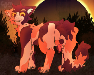 animal_genitalia backsack balls black_body black_fur butt calico_pattern detailed_background digitigrade ear_tuft eclipse feline_genitalia feral forest forest_background fur genitals grass looking_at_viewer looking_down looking_down_at_viewer male orange_body orange_fur penile_spines penis plant presenting presenting_balls presenting_hindquarters smile smiling_at_viewer smirk smirking_at_viewer solo standing teeth teeth_showing tree tuft white_body white_fur yellow_eyes cgm warriors_(book_series) sol_(warriors) calico_cat domestic_cat felid feline felis mammal 2026 5:4 hi_res