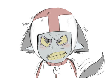 alternate_form ambiguous_gender angry clenched_teeth clothed clothed_humanoid clothing furgonomic_helmet grey_body grey_skin hissing onomatopoeia simple_background solo sound_effects tail teeth text white_background yellow_sclera yellow_teeth kittykatpaws disney wreck-it_ralph turbo_(wreck-it_ralph) animal_humanoid cat_humanoid felid felid_humanoid feline feline_humanoid humanoid mammal mammal_humanoid 2013 absurd_res bust_portrait digital_drawing_(artwork) digital_media_(artwork) english_description hi_res portrait male_(lore)