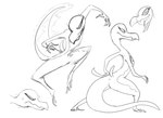 action_pose angry anthro featureless_crotch female front_view jumping nude nude_anthro nude_female open_mouth pose rear_view solo shoutingisfun nintendo pokemon generation_7_pokemon pokemon_(species) salazzle scalie 2019 black_and_white monochrome sketch sketch_page