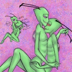 3_fingers abstract_background antennae_(anatomy) backpack butt cuddling duo exclamation_point eyes_closed fingers green_body green_skin heart_symbol kissing licking male male/male nibbling not_furry one_eye_closed open_mouth pak purple_background purple_eyes red_eyes simple_background smile straddling tongue tongue_out unknown_artist invader_zim nickelodeon almighty_tallest_purple almighty_tallest_red the_almighty_tallest alien alien_humanoid humanoid irken 1:1 2010 signature