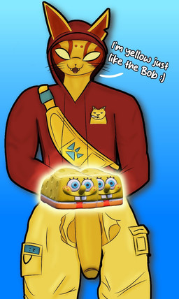 accident accidental_exposure anthro clothing male oblivious torn_clothing wardrobe_malfunction kiryanol epic_games fortnite nyanja_(fortnite) felid feline mammal hi_res