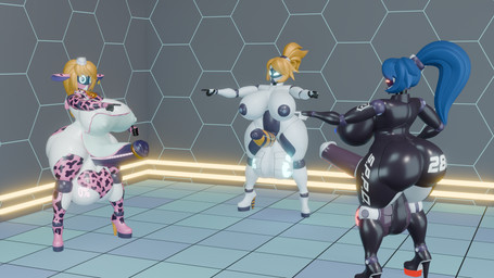 accessory animal_genitalia animal_penis apron blue_hair clothing cock_ring equine_genitalia equine_penis genitals group hair intersex jewelry machine orange_hair penis penis_accessory penis_jewelry tiny_hat trio z-z spider-man_pointing_at_spider-man bre-3 bre-3-d bre-3-f robot 16:9 hi_res meme widescreen