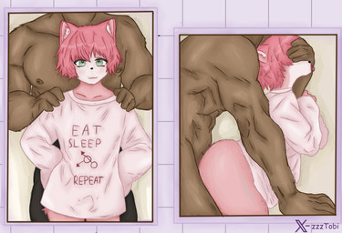 abs age_difference ahegao anal anal_penetration anthro big_butt brown_body brown_fur butt clothing comic_panel covering covering_eyes covering_face dominant duo ears_up femboy fucked_silly fur gender_symbol gender_symbol_penetration green_eyes hair larger_dom larger_male lewd_symbolism looking_pleasured male male/male male_penetrated male_penetrating male_penetrating_male male_symbol muscular nipples nude oversized_clothing pecs penetration penile penile_penetration penis_in_ass pink_body pink_hair sex shirt size_difference smaller_male smile smirk symbol text thick_thighs tongue tongue_out topwear younger_penetrated zzztobi tobi_kitty bovid bovine cattle domestic_cat felid feline felis mammal comic english_text hi_res