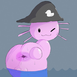 :3 anthro anus balls bodily_fluids clothing floating_hands genitals hat headgear headwear male one_eye_closed solo spread_anus spreading survive_the_wave sweat wink f_d_e_i_a roblox tower_heroes drop_(survive_the_wave) amphibian aquatic axolotl mole_salamander salamander 1:1 hi_res