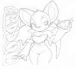 anthro bare_shoulders breasts cleavage clothed clothing female half-closed_eyes narrowed_eyes solo wide_hipped_female wide_hips big-e6 sega sonic_the_hedgehog_(series) rouge_the_bat bat mammal monochrome