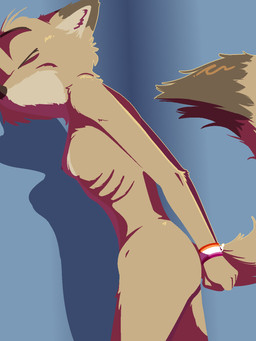 4_fingers anthro black_nose blue_background breasts countershade_fur countershading cuff_(restraint) dipstick_ears dipstick_tail ear_markings emaciated emaciated_anthro emaciated_female eyes_closed female fingers fur handcuffed handcuffs hands_behind_back looking_at_viewer looking_back markings messy_fur metal_cuffs multicolored_ears nipples raised_tail restraints ribs shadow side_view simple_background solo tail tail_markings tan_body tan_fur conditional_dnp tangerine_(artist) pack_street charlie_(weaver) canid canine corsac_fox fox mammal true_fox 2025 3:4 aliasing digital_drawing_(artwork) digital_media_(artwork) hi_res portrait three-quarter_portrait