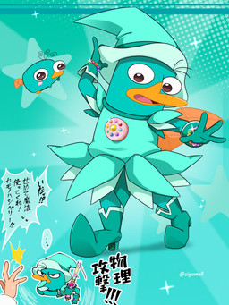 anthro beak beaver_tail cosplay crossover_cosplay duo magical_girl_outfit magical_girl_wand male solo_focus text sigumall disney ojamajo_doremi phineas_and_ferb dr._heinz_doofenshmirtz perry_the_platypus human mammal monotreme platypus 3:4 crossover hi_res japanese_text translated