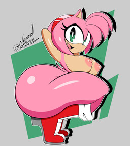 accessory anthro big_breasts big_butt boots boots_only breasts butt clothing crouching eyelashes female footwear footwear_only green_eyes hair_accessory hairband hands_behind_head high_heeled_boots high_heels huge_butt looking_at_viewer mostly_nude nipples pink_body pink_nipples shoes small_breasts smile smiling_at_viewer solo tail tan_body tan_skin thick_thighs tiptoes twerking needarefill77 sega sonic_the_hedgehog_(series) amy_rose eulipotyphlan hedgehog mammal absurd_res hi_res