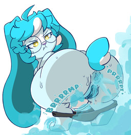 anthro anus black_clothing black_panties black_underwear blue_body blue_fart_cloud bodily_fluids butt clothed clothing clothing_around_legs crouching eyewear fart fart_cloud female floppy_ears fur furrowed_eyebrows genitals glasses inner_labia long_ears multicolored_body multicolored_fur onomatopoeia organs panties panties_around_legs panties_down partially_clothed solo sound_effects stomach sweat sweatdrop sweaty_butt tail text underwear underwear_around_legs underwear_down vulva wearing_glasses yellow_eyes mochafrappeart lagomorph leporid mammal rabbit hi_res