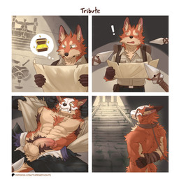 abs altar anthro balls bdsm bound clothing erection fur genitals male male/male mask melee_weapon muscular muscular_anthro muscular_male nipples nude orange_body orange_fur pecs penis polearm ritual ritual_sex rope spear text torn_clothing weapon tupidwithouts canid canine fox mammal 1:1 absurd_res comic hi_res url