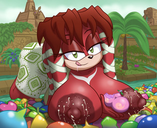 anthro areola big_areola big_breasts big_nipples biped bite_mark black_nose bodily_fluids breasts clothed clothing countershade_face countershading day erect_nipples eyebrows female food front_view fruit hair holding_food holding_fruit holding_object huge_breasts lactating licking licking_lips licking_own_lips looking_at_viewer mature_female milk montgomery_glands nipples outside partially_clothed plant red_body red_hair solo tan_body tan_countershading tongue tongue_out vein veiny_breasts shadowwalk archie_comics sega sonic_the_hedgehog_(archie) sonic_the_hedgehog_(comics) sonic_the_hedgehog_(series) lara-le echidna mammal monotreme 2025 hi_res story story_in_description