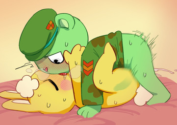 anal anal_penetration anthro blush bodily_fluids cum duo genital_fluids kissing male male/male male_penetrated male_penetrating male_penetrating_male on_model penetration penile penile_penetration penis_in_ass sex sweat dapong happy_tree_friends cuddles_(htf) flippy_(htf) bear lagomorph leporid mammal rabbit 2026 digital_media_(artwork)