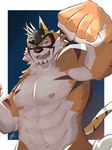 abs anthro biceps fighting_pose fur male mask muscular muscular_anthro muscular_male nipples nude pecs pose solo striped_body striped_fur stripes superhero t0rlk071 lifewonders live_a_hero ryekie_(live_a_hero) felid mammal pantherine tiger 3:4 hi_res