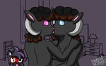 16:10 black_body black_fur black_hair bovid caprine clone domestic_cat eyeshadow felid feline felis fur hair hi_res kissing makeup making_out mammal pixiecatsupreme selfcest sheep square_crossover tagme watching_from_afar widescreen