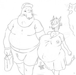 anthro belly bodily_fluids breasts cigarette clothing dress erect_nipples female group hat headgear headwear jewelry lactating male navel nipples odor pregnant romantic romantic_couple tail text trio fugasvbashnyu beastars fan_character equid equine felid feline horse mammal marine pinniped seal hi_res