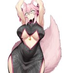 asian_clothing big_breasts breasts chinese_clothing clothing curvy_figure east_asian_clothing eyewear female fluffy fluffy_ears fluffy_tail glasses hair huge_breasts pink_hair short_hair simple_background solo tail yellow_eyes yabunshi fate_(series) type-moon koyanskaya_(fate) animal_humanoid canid canid_humanoid canine canine_humanoid fox fox_humanoid humanoid mammal mammal_humanoid