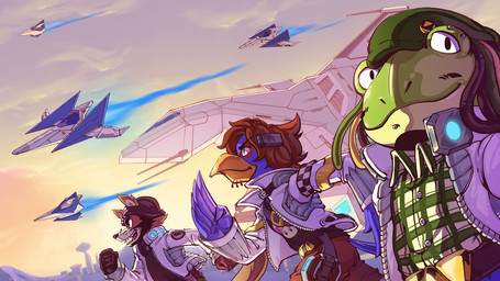 anthro arwing beard black_hair black_nose blood blue_body blue_fur bodily_fluids brown_hair clothing cowering dreadlocks facial_hair female fur great_fox group hair hat headgear headwear male scared short_hair space teeth young dkirbyj nintendo star_fox star_fox_zero two_best_friends_play falco_lombardi fox_mccloud liam_(two_best_friends_play) matt_(two_best_friends_play) peppy_hare slippy_toad woolie_(two_best_friends_play) alien amphibian avian canid canine fox lagomorph mammal 2016