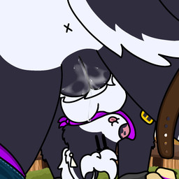 anthro black_body black_fur bodily_fluids bottomwear bottomwear_down clothed clothing farm female fur genital_fluids genitals kerchief looking_at_viewer on_top_of_viewer outside_sex pants pants_down partially_clothed sex solo tail tongue tongue_out vaginal_fluids vulva doug_polaris carmen_weststone border_collie canid canine canis collie domestic_dog herding_dog mammal pastoral_dog sheepdog 1:1 hi_res