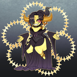 alternative_fashion anthro armless black_bra black_clothing black_collar black_eyeshadow black_hair black_underwear bra breasts clothing collar dress eyeshadow female floating floating_hands gold_spikes golden_markings goth gradient_background grin hair horn makeup medium_breasts pink_cheeks pokemorph purple_clothing purple_dress red_eyes simple_background smile solo spiked_rings teeth_showing thick_thighs underwear wide_hips yellow_body yellow_hair_tips yellow_horn yellow_sclera grimmtindalos nintendo pokemon nori_(sylv_ink) generation_6_pokemon hoopa hoopa_(confined) humanoid legendary_pokemon pokemon_(species) shiny_pokemon 1:1 digital_media_(artwork) hi_res