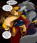 2013 anthro areola big_breasts blonde_hair breast_fondling breast_grab breasts brown_eyes canine cleavage clothed clothing dialog english_text erect_nipples female fondling grey_hair hair huge_breasts human long_hair male mammal nipples shonuff shred smile text wolf
Rating: Questionable
Score: 10
User: Robinebra
Date: November 26, 2013
