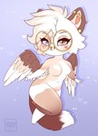 anthro blue_eyes breasts brown_wings chibi ear_piercing eyelashes eyewear facial_piercing feathered_wings feathers featureless_breasts female glasses hair heterochromia industrial_piercing multicolored_hair multiple_ear_piercings multiple_piercings navel nose_piercing nose_ring nude orange_body orange_eyes orange_hair orange_wings piercing ring_piercing round_glasses septum_piercing septum_ring solo standing two_tone_hair white_body white_hair white_wings wings tiggybloom 2019 full-length_portrait hi_res portrait