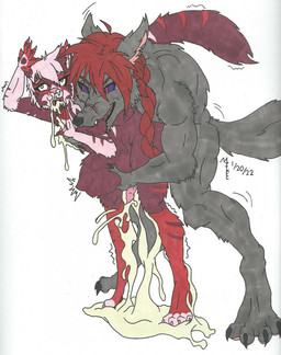4_toes 5_fingers anal anal_penetration anthro anthro_on_anthro anthro_penetrated anthro_penetrating anthro_penetrating_anthro bite black_claws black_nose bodily_fluids claws cum cum_from_mouth cum_from_nose cum_in_mouth cum_in_nose cum_inflation cum_inside cum_through duo excessive_cum excessive_genital_fluids eyebrows feet fingerless_(marking) fingerless_gloves_(marking) fingers fondling_internal_bulge fur genital_fluids gloves_(marking) green_eyes grey_body grey_fur hair inflation inner_ear_fluff larger_male leg_markings looking_pleasured male male/male male_penetrated male_penetrating male_penetrating_male markings multicolored_body multicolored_fur pawpads penetration penis_shaped_bulge pink_claws pink_eyebrows pink_eyes pink_hair pink_inner_ear_fluff pink_nose pink_pawpads pink_tongue red_body red_eyebrows red_fur red_hair scar sex sharp_teeth simple_background size_difference smaller_male socks_(marking) standing tail teeth toeless_(marking) toeless_socks_(marking) toes tongue tuft white_background mikefox2400 canid canine canis fox mammal wolf hi_res