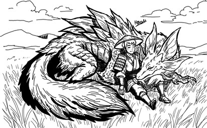 anthro duo female female_on_human feral male male/female male_on_feral dreamdragon89 capcom monster_hunter mythology dragon human leviathan_(mh) mammal mizutsune mythological_creature mythological_scalie scalie absurd_res hi_res monochrome