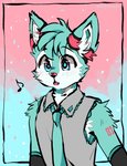 anthro armwear blue_body blue_eyes blue_fur clothing cosplay countershading fur fur_markings male markings musical_note musical_symbol necktie open_mouth shirt solo symbol topwear white_body white_fur miri vocaloid hatsune_miku roflfox canid canine fox mammal 2018 half-length_portrait hi_res portrait