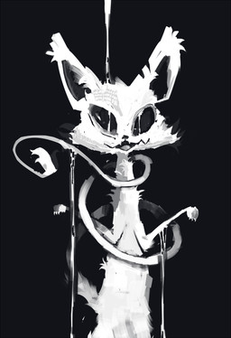 ambiguous_gender anthro black_background fur open_mouth open_smile simple_background smile solo tail white_body white_ears white_fur white_tail naircat domestic_cat felid feline felis mammal 2015 black_and_white digital_drawing_(artwork) digital_media_(artwork) greyscale monochrome