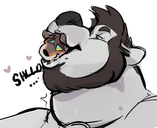 anthro beard bodily_fluids duo facial_hair hypnosis looking_at_prey male male_pred male_prey mature_male mind_control onomatopoeia oral_vore ringed_eyes saliva simple_background size_difference smile sound_effects sucking text vore white_background haps tcw_(character) tralalabara_(character) bear domestic_ferret mammal mustelid musteline polar_bear true_musteline ursine weasel
