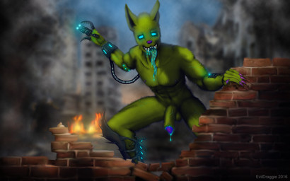 anthro balls bodily_fluids corruption cum drooling erection genital_fluids genitals male nude penis saliva smile solo teeth tongue tongue_out evildraggie 16:10 hi_res widescreen