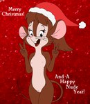 anthro breasts brown_body christmas_clothing christmas_headwear clothing female fur genitals hair hat headgear headwear holidays nipples nude open_mouth pussy santa_hat solo tail text young young_anthro dallastmouseboy an_american_tail christmas don_bluth tanya_mousekewitz mammal mouse murid murine rodent english_text hi_res