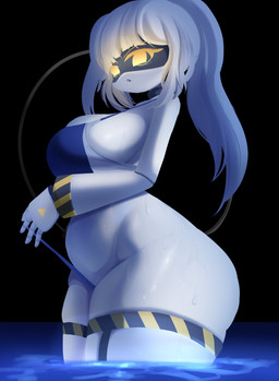 anthro big_breasts big_butt bikini breasts butt clothing female machine relaxing solo solo_focus solo_in_panel swimwear thick_thighs two-piece_swimsuit water alaki_zezo glitch_productions murder_drones j_(murder_drones) robot absurd_res hi_res