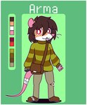 anthro border clothed clothing female hair simple_background solo standing sweater tail topwear white_border waka arma_(waka) mammal murid murine rat rodent digital_media_(artwork) model_sheet