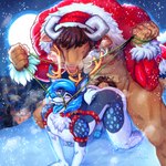 ahegao anal anal_penetration anthro antlers bdsm bell blue_hair blush bondage bound bovid_horn bovine_horn breath bull_horn christmas_clothing christmas_headwear clothed clothing coat costume cow_horn duo erection fluffy_chest fur genitals hair hat headgear headwear holidays horn looking_pleasured male male/male male_penetrated male_penetrating male_penetrating_male moon muscular muscular_anthro muscular_male night nipples nude open_mouth partially_clothed pecs penetration penis pubes reins santa_costume santa_hat sex size_difference smile smoke snow topwear froggiepaws christmas krys_(thatbullkrysk) bovid bovine cattle cervine deer mammal new_world_deer reindeer 1:1 absurd_res digital_media_(artwork) hi_res