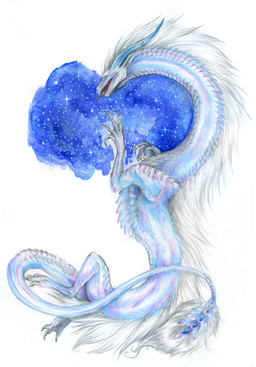 ambiguous_gender claws feral hair mane nude open_mouth simple_background solo tail teeth white_background white_hair isvoc asian_mythology east_asian_mythology mythology dragon eastern_dragon mythological_creature mythological_scalie scalie source_request traditional_media_(artwork) unavailable_at_source
