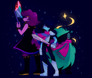 anthro clothed clothing eyewear female fur glasses group hair hat headgear headwear male narrow_hips simple_background thin_calves thin_legs thin_thighs alpacatea_(artist) deltarune undertale_(series) kris_dreemurr ralsei susie_(deltarune) bovid caprine darkner goat human mammal reptile scalie 2018 digital_media_(artwork)