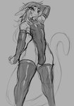 anthro bulge clothed clothing crossdressing femboy latex latex_clothing latex_legwear latex_stockings legwear male solo stockings tail wide_hips zerolativity plu haplorhine mammal monkey primate hi_res monochrome