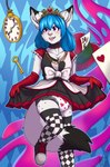 abstract_background ageplay anthro black_clothing black_diaper black_dress black_legwear black_tail blue_hair blush clothed clothing diaper dipstick_ears dipstick_tail dress ear_markings female front_view fur glistening glistening_eyes hair infantilism legwear markings multicolored_ears open_mouth open_smile pattern_diaper pink_nose purple_eyes roleplay smile solo tail tail_markings wearing_diaper white_body white_clothing white_diaper white_dress white_fur white_legwear white_tail riddlr verena_(krakenfox) canid canine mammal absurd_res hi_res