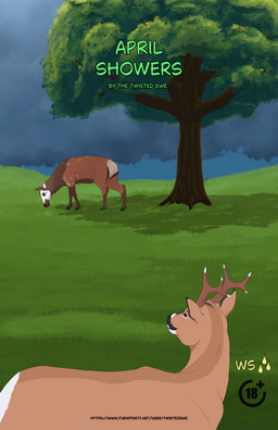 admiring antlers detailed_background female feral grass hooves horn male mottled piebald plant shrub storm text tree twistedewe cascadia_(twistedewe) kairo_(twistedewe) cervine deer elk mammal new_world_deer roe_deer comic hi_res url