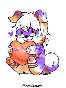 anthro chibi closed_smile eyewear featureless_crotch fur glasses hair heart_symbol male messy_hair mouth_closed nude purple_body purple_fur short_hair simple_background simple_eyes sitting smile solo three-quarter_view white_background white_body white_fur white_hair yellow_eyes asnnonaka arcticsaron canid canine canis domestic_dog mammal 3:4 full-length_portrait portrait signature