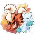 ambiguous_gender digitigrade duo feral purple_eyes simple_background tail white_background yellow_eyes mikela nintendo pokemon abomasnow arcanine canid canine generation_1_pokemon generation_4_pokemon mammal pokemon_(species) 1:1